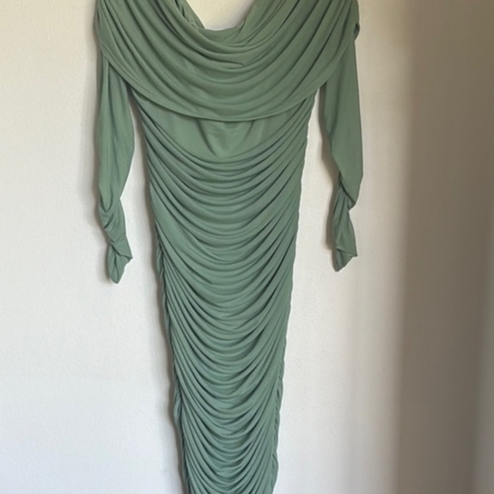 Fashion to Figure Olive Draped Long Sleeve Dress